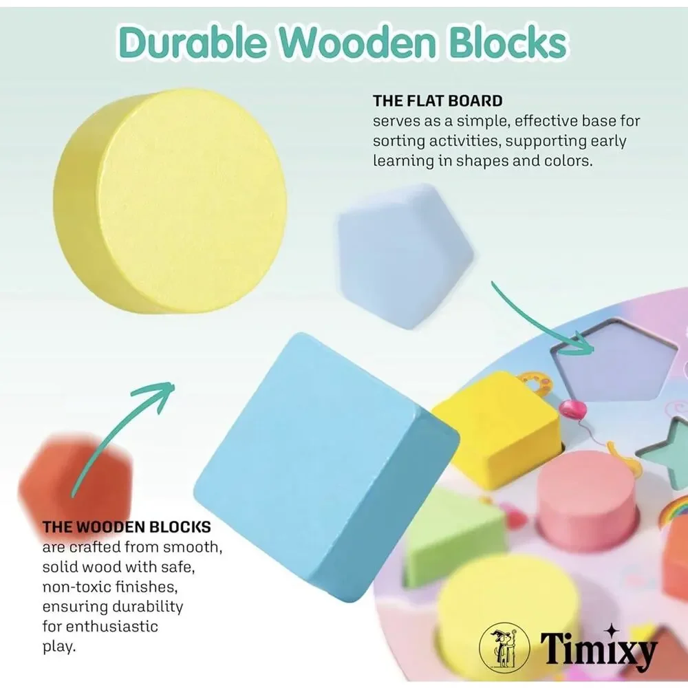 Timixy Wooden Cake Building Blocks Geometric Shapes Sorting Toy Age 3+